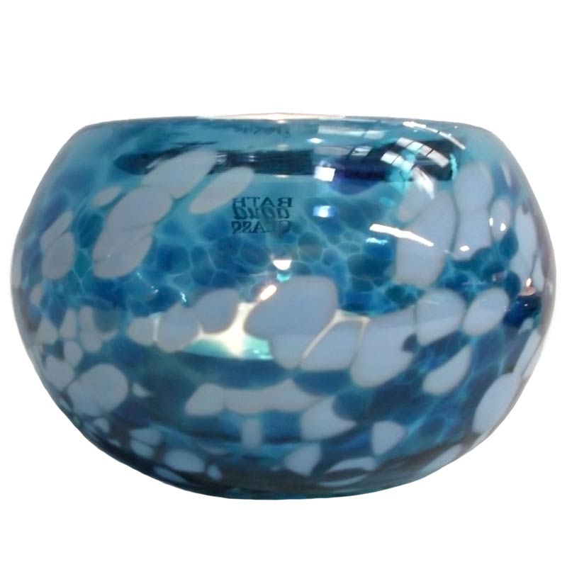 Handmade Blown Tea Light Holder Bath Aqua Glass